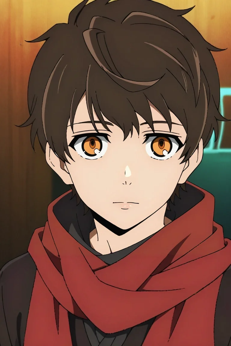 score_9, score_8_up, score_7_up, source_anime, rating_safe, intricate details, (photorealistic:0.6), , depth of field, 1boy, solo, male focus, <lora:twenty-fifth_bam_pony:0.96>, twenty-fifth_bam, brown hair, orange eyes, short hair, scarf, , , <lora:sdxl_lightning_8step_lora:1>