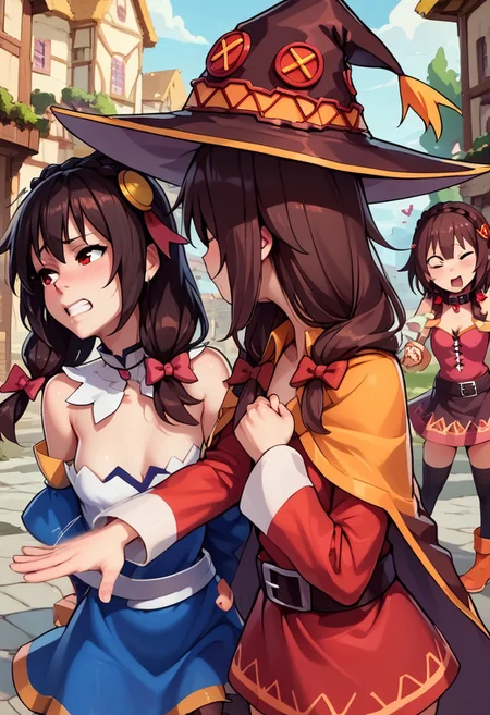 score_9, score_8_up, score_7_up, slapping, motion lines, motion blur, 2girls, upper body, 
BREAK Megumin,
BREAK yunyun, 
BREAK highly detailed, intricate, zzCitronLegacy, village, konosuba