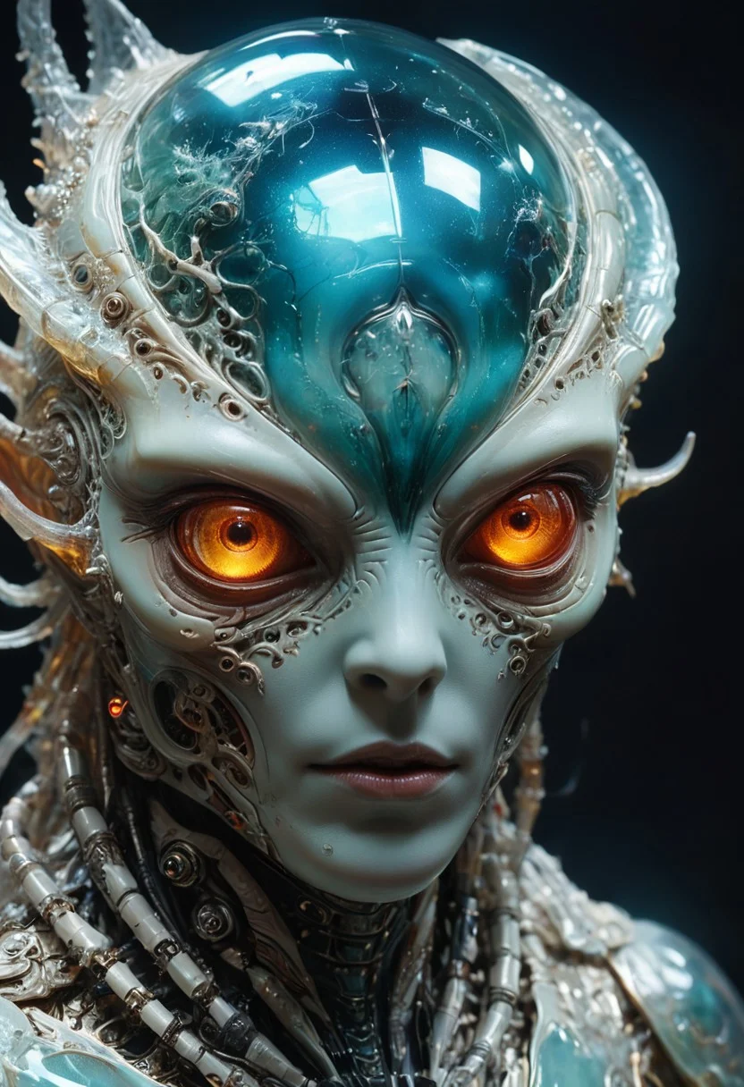 A multicolored translucent artialien, (translucent head:1.6), glowing eyes, neon highlights, strong jawline,
hyperdetailed realistic illustration, intricately detailed, highest quality, closeup,
BREAK, stylized photo, ultra level of detail and precision in the art, masterpiece, mixed media, intense mood, detailed shading,
subsurface scattering, light leaks, soft shadows, film grain, Dutch angle, narrow DoF, cinematic composition, mystic haze, dusty atmosphere, close-up, very detailed skin and scares, HDR, RAW photograph, eye catchlights, mystic haze, dusty atmosphere, complementary colors, extremely detailed background, planetary view