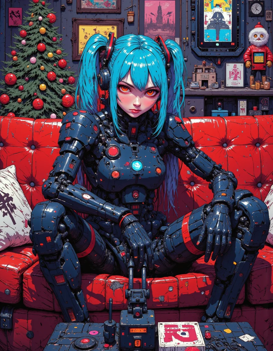 nistyle, hatsune miku as a cyberpunk cyborg girl ,pixel screen face, in a mechanical christmas living room,
<lora:flux.1_lora_flyway_Epic-detail_v2:0.5>
<lora:CPA:0.7>
<lora:test2:0.7> , <lora:christmas living room-flux-lora:0.5>