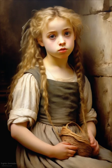 <lora:Sophie Gengembre Anderson Style:1>Sophie Gengembre Anderson Style - cosette from les miserable in the style of william-adolphe bouguereau