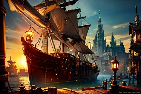 Flying pirate ship PiRe in steampunk style. There is a large robotic dragon head on the front of the ship. mechanic, android, realistic, highly detailed technical, beautiful, gorgeous, dramatic lighting, golden ratio, Intricate details, 8K, ultra realistic, photography, RTX, light mode, octane render, morbide, HDR, trending on artstation,