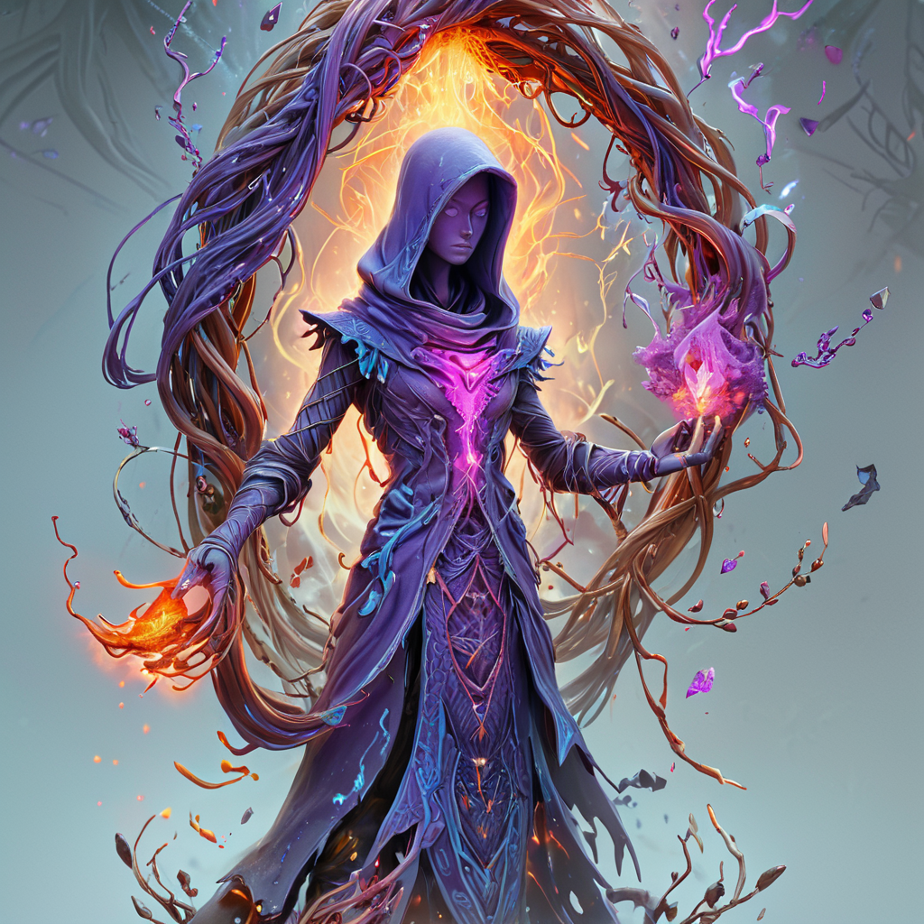 <lora:artfullyNETHERMAGE_SDXL_V2:1>, masterpiece, detailed, uhd, 8k, nether mage, elemental strand weaving