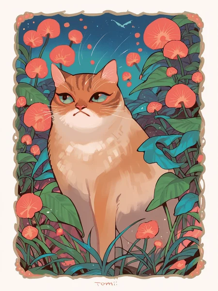 score_9, score_8_up, score_7_up, score_6_up, score_5_up,   <lora:tomidoronXLP:1> tomidoron, colourful, cat, feral, solo, 1boy, long hair, tan,