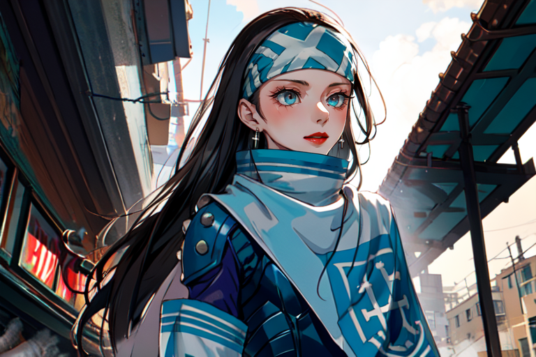 highly insanely detailed, masterpiece, top quality, best quality, highres, 4k, 8k, RAW photo, (very aesthetic, beautiful and aesthetic),  
beth_\(megami_tensei\),bethsmtii,shin megami tensei ii,long hair,black hair,straight hair,sleek black,jewelry,cross,headband,red_lipstick,katana,sword,Tokyo_Millennium,post-apocalyptic_city,dystopian_world,Holytown,Religious_center,church_district,Factory_District,Industrial_zone,mining_site,Great_Cataclysm,World_ending_event,apocalyptic_disaster,city_rebirt, 
<lora:zs_Beth:1>, 
(1girl:1.3), 1other, 
(in Venice),a colorful background,(colored mosaic background,bold color background,colored smoke background),âââ