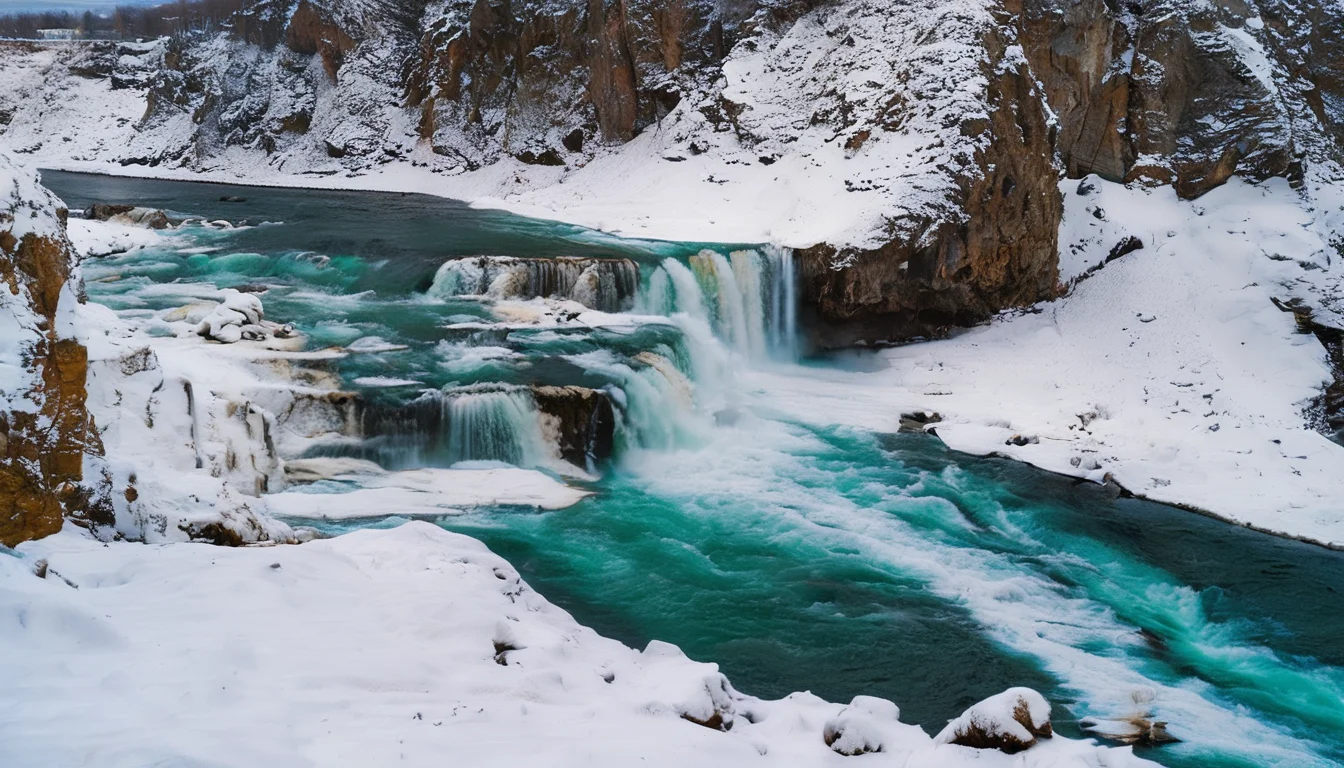 Winter Waterfall,water,no humans,scenery,outdoors,sky,nature,day,masterpiece,best quality,<lora:Winter Waterfall:1>,
