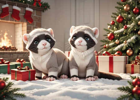 score_9, score_8_up, score_7_up, score_6_up, score_5_up, score_4_up, ferret peeking out of a christmas gift box surrounded by snow <lora:Animal_Christmas:0.8> animal christmas
