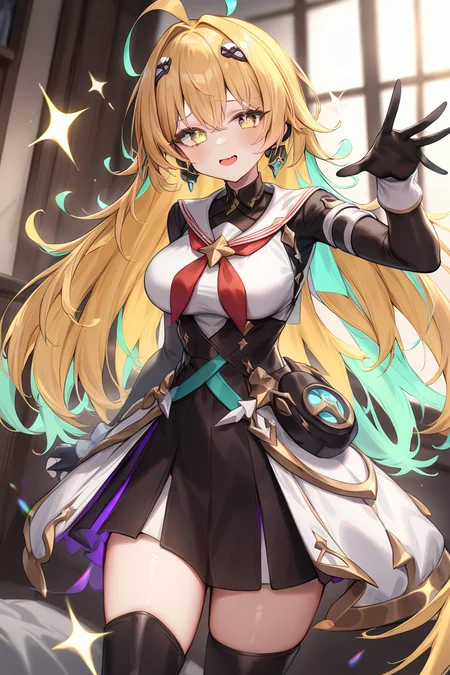<lora:llmy:1>,1girl,blonde hair,+ +,colored inner hair,<lora:szbV1:0.8>,YZS,, masterpiece, best quality, very aesthetic, absurdres