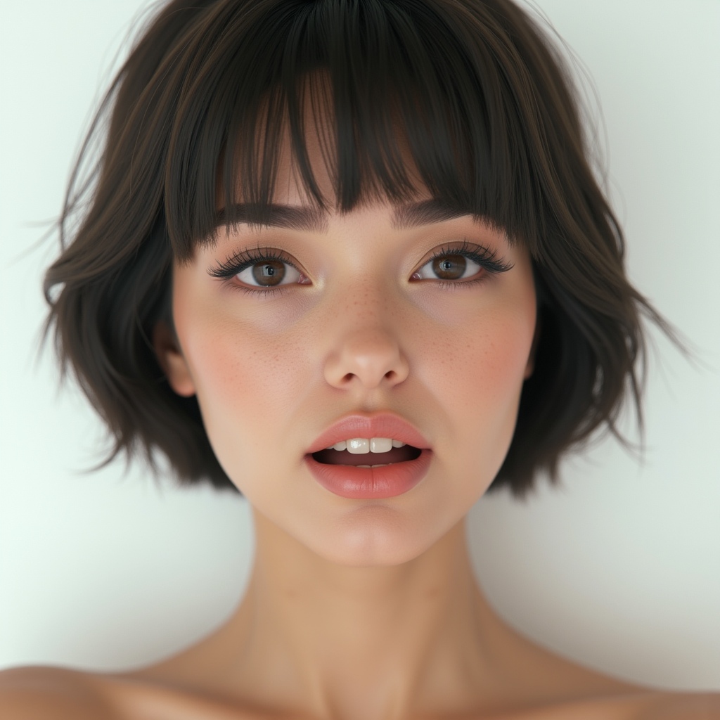 <lora:detailed photorealism style v3:1>
detailed photorealism style, hyperrealism art style, realistic textures, photorealistic style, Hyperrealism (visual arts), A cinematic skin texture style still image of a woman with a very big breast is looking at the camera, detailed skin pore, film still, still photography style, sharp style, detailed style, perfect style, perfection style, Kodak film skin tone style, fujifilm skin tone style, professional photography style, skin textured, skin texture style, 1girl, solo, looking at viewer, short hair, open mouth, simple background, brown hair, black hair, white background, brown eyes, parted lips, teeth, mole, lips, portrait, realistic, nose, traditional media, 1boy, male focus, caucasian skin, photorealistic, caucasian skin, realistic skin style