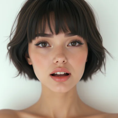 <lora:detailed photorealism style v3:1>
detailed photorealism style, hyperrealism art style, realistic textures, photorealistic style, Hyperrealism (visual arts), A cinematic skin texture style still image of a woman with a very big breast is looking at the camera, detailed skin pore, film still, still photography style, sharp style, detailed style, perfect style, perfection style, Kodak film skin tone style, fujifilm skin tone style, professional photography style, skin textured, skin texture style, 1girl, solo, looking at viewer, short hair, open mouth, simple background, brown hair, black hair, white background, brown eyes, parted lips, teeth, mole, lips, portrait, realistic, nose, traditional media, 1boy, male focus, caucasian skin, photorealistic, caucasian skin, realistic skin style
