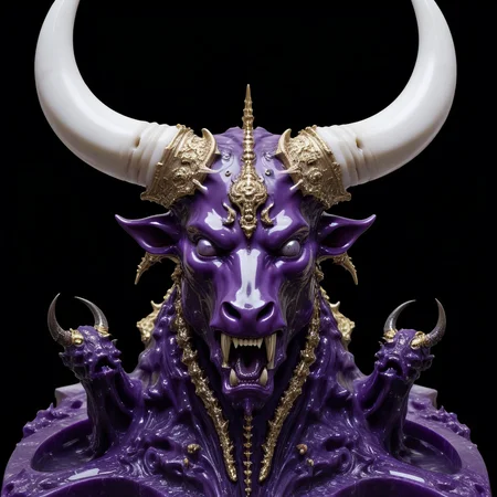 <lora:Chaos_Warfleet_-_Warhammer_40000_SDXL:1>chaoswarfleet, purple battleship,space,warp,distortion,nightmare,mirrors,curved blades,grace,elegance,marble statues,black long tongues,pincers,Ñheers,horns,hooves,insect eyes,columns,screaming faces,white bull head,onyx,decorations,silver,gold,engraving,