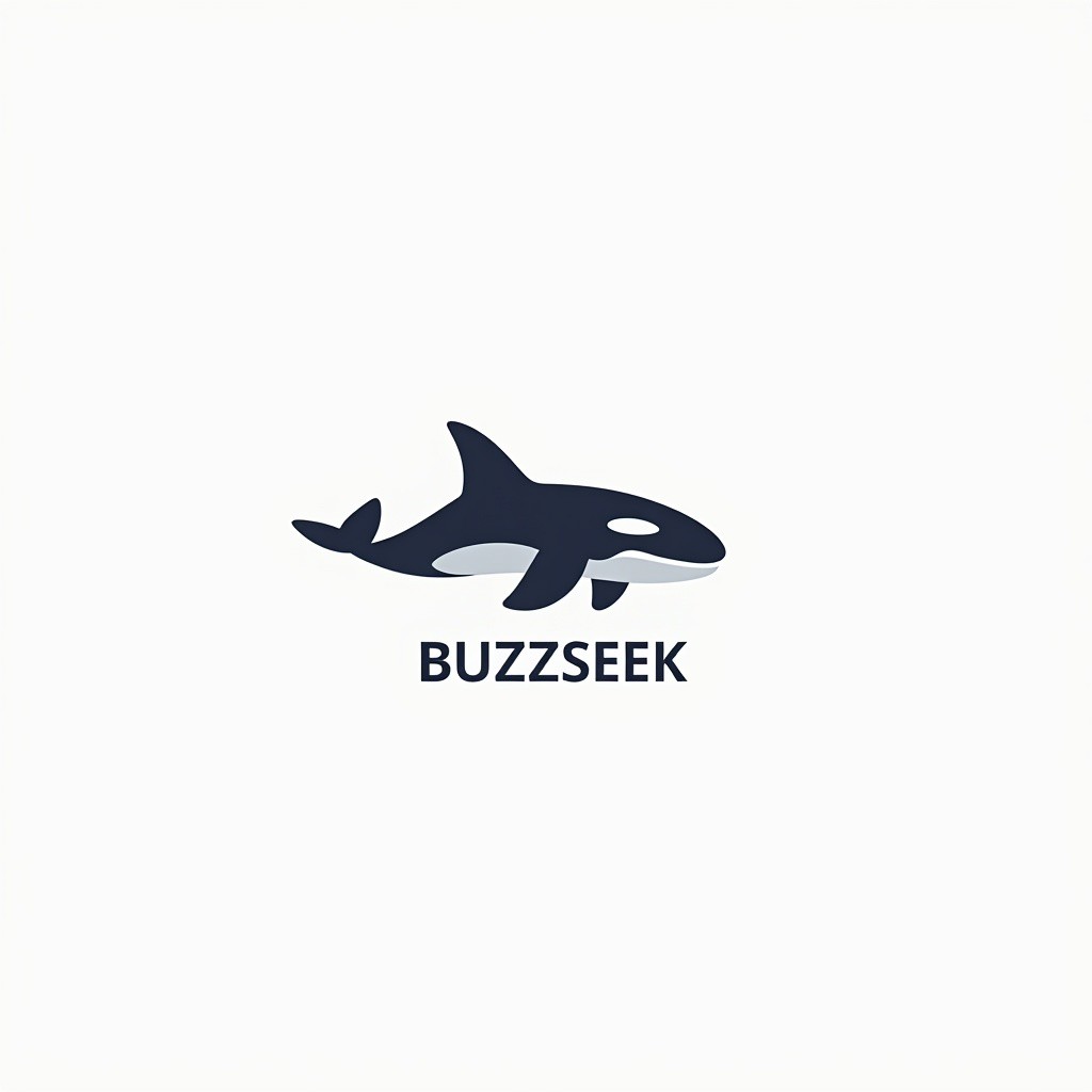 minimalist style logo of a killer whale in plain white background. business style word "BUZZSEEK".