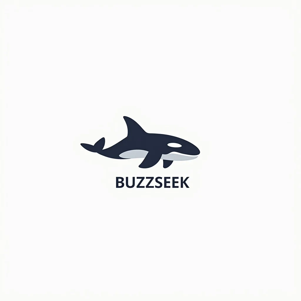 minimalist style logo of a killer whale in plain white background. business style word "BUZZSEEK".
