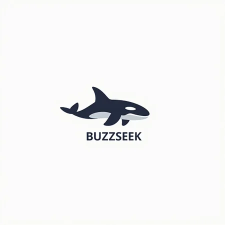 minimalist style logo of a killer whale in plain white background. business style word "BUZZSEEK".