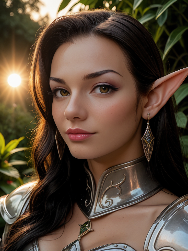 face focused, magic hour, photography, warm light, sunset, movie still, ultra detailed, portrait, BREAK
score_9, score_8_up, score_7_up, K4l3n4Rios, Kalena Rios, <lora:K4l3n4Rios-000008-pony:1>, 1girl, solo, portrait, shiny lipgloss, lips, vintage aesthetic, elf, elf ears, olive skin, dark hair, big lips, white armor, diadem, solo, blush, looking at viewer, bokeh, focus, film, velvia, film grain, best quality, photograph, focus, earrings, garden