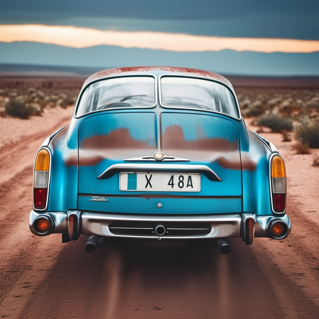 cinematic epic realistic photo,  cinematic photo photo car blue rusty tatra603, dynamic rear view, mars desert,red dust, ((masterpiece)) evening  <lora:Tatra603-SDXL:1> . 35mm photograph, film, bokeh, professional, 4k, highly detailed, photorealism, golden hour, Crewson style shadowing, 8k resolution, analog color kodak, film grain, neutral colors,