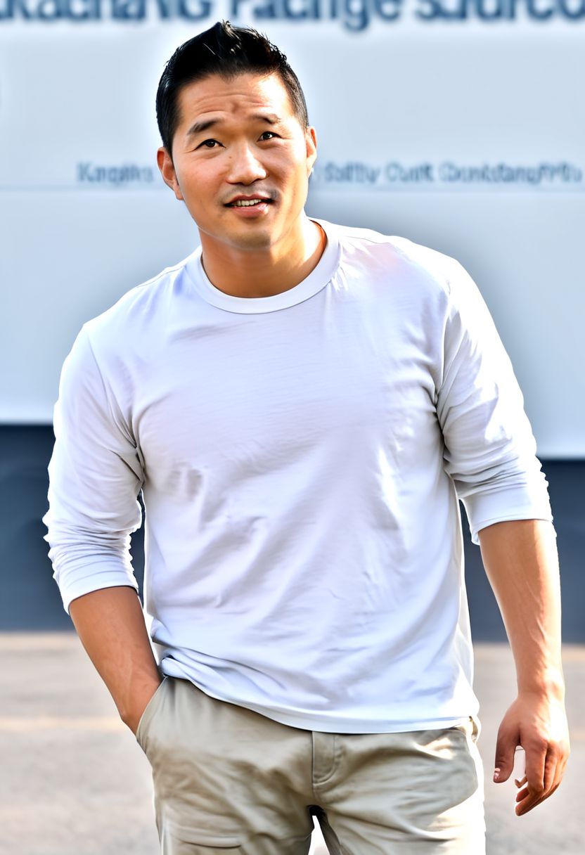 (((htkangface))), daddy,  natural face expression, (((detailed HtKangface))), fixed htKangface Photorealistic, realistic, masterpiece, intricate details, detailed background, depth of field, photo of a handsome, dynamic pose, natural face expression, (((looking at viewer))), high detail, high quality, male focus,  ((white shirt)), ((pants)), ((dark parking area background)), full body