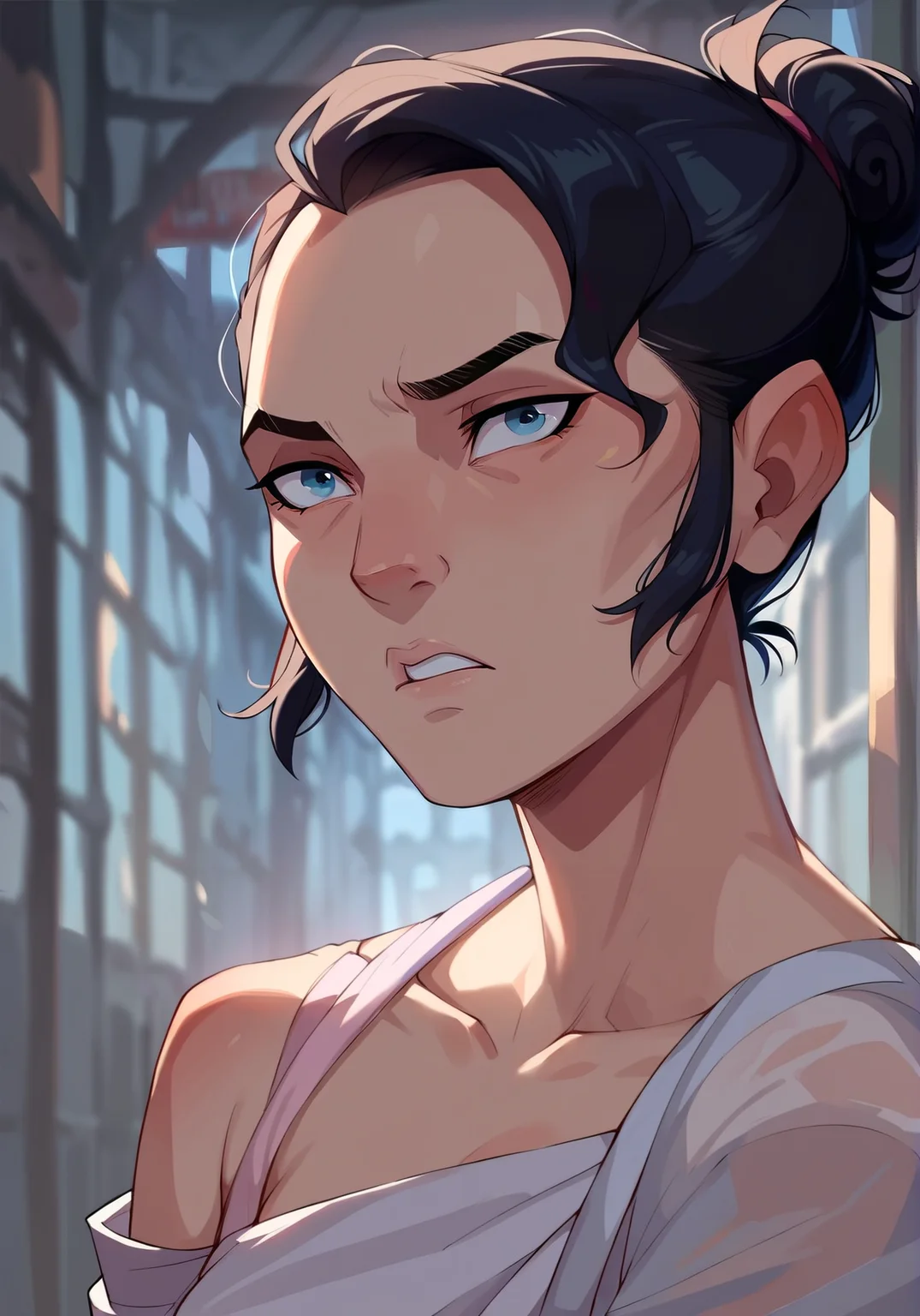 score_9, score_8_up, score_7_up,score_9, score_8_up, score_7_up, source_cartoon,8mm lens,<lora:RealStyle__Pony_XL:0.5>, <lora:MizuPDXL:0.7> black hair, blue eyes, mi_zu, 1girl,skniny