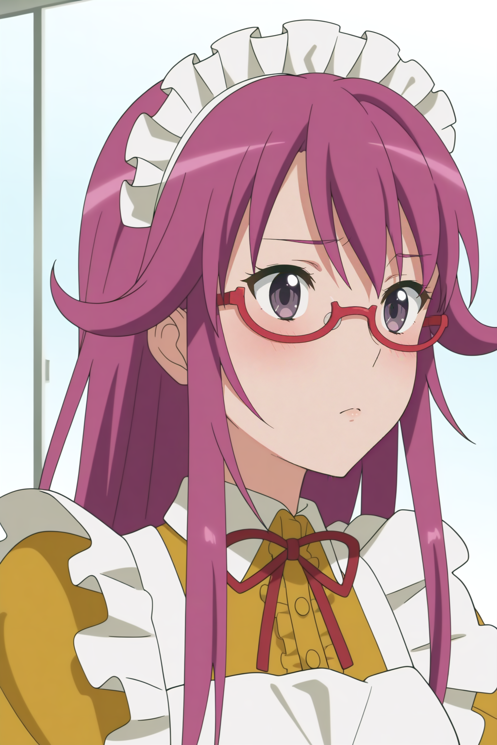 Tsuruko, semi-rimless eyewear, maid <lora:Haiyore_Nyaruko-san-illust:0.8>