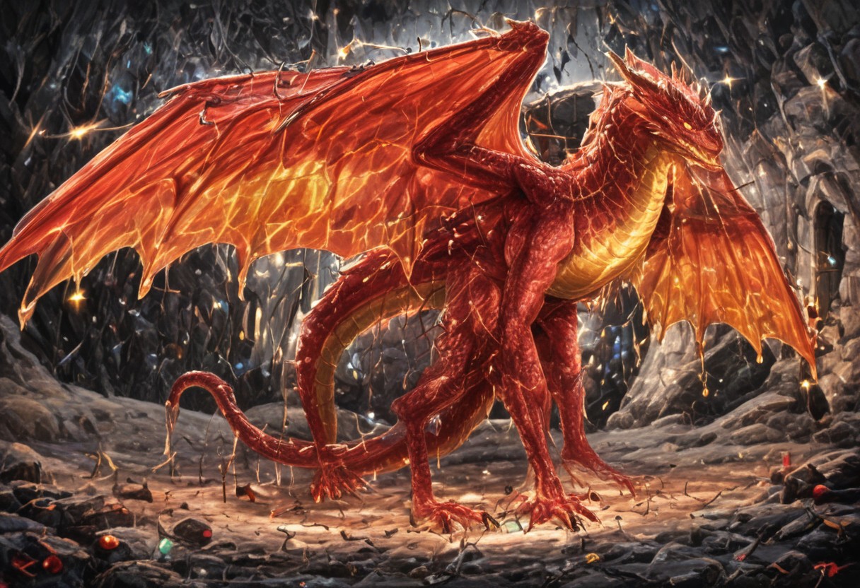 Dragon in Christmas cave, cave, festive cave, Christmas decorations, Christmas lights
(((Sparkling, Sparkly))) glowing dragon, christmas dragon, dragon wrapped in Christmas lights, glowing matrix, glowing Christmas lights, hyper realistic, photorealistic, HD, High detail, High detail eyes, high detail face, wings, glowing wings, light scales, glowing Christmas lights on wings, glowing light scales, tail, tail wrapped in Christmas lights, four legs, 
BREAK 
Snowy background