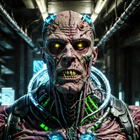 raw photo,cinematic shot,photorealistic,solo,portrait of a fleshmutant cybermutant with glowing tubes, <lora:Fleshmutant_R2-000003:1>