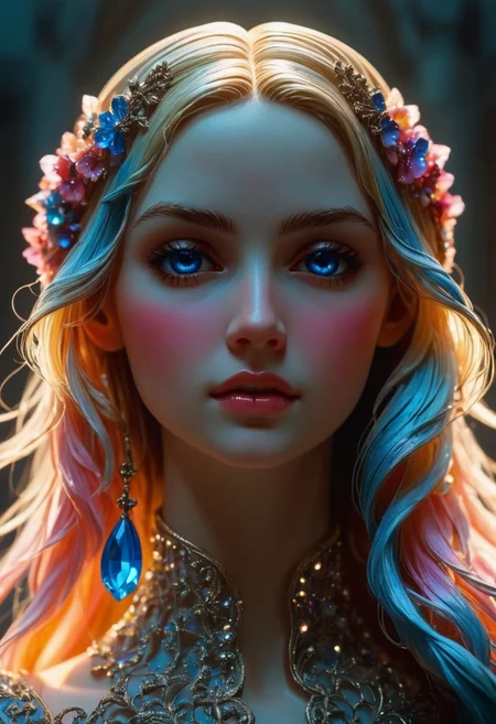 A sculpture of a beautiful feminine woman. long hair. cute face.
best quality, ultra-detailed, very aesthetic, illustration, perfect composition, intricate details, absurd, atmospheric lighting, streaks of light
Masterpiece, vibrant colors, very detailed, midjourneyv6.1, detail background, front view, full body view, cryst@l, ral-lgtblb, dark fantasy