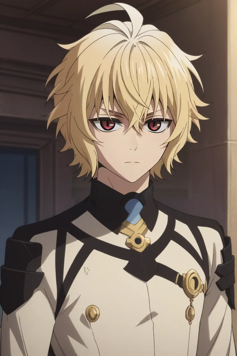 score_9, score_8_up, score_7_up, source_anime, intricate details, anime screencap, , , looking at viewer, upper body, depth of field, 1boy, solo, male focus, <lora:mikaela_hyakuya_pony:1>, mikaela_hyakuya, blonde hair, red eyes, short hair, hair between eyes, bangs, ahoge, , science fiction social science fiction, , <lora:sdxl_lightning_8step_lora:1>