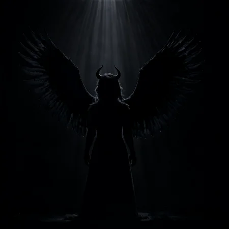 cinematic dark monochrome photo The ominous shadow of a winged demon loomed over her, professional, detailed, <lora:Into_Darkness:1>