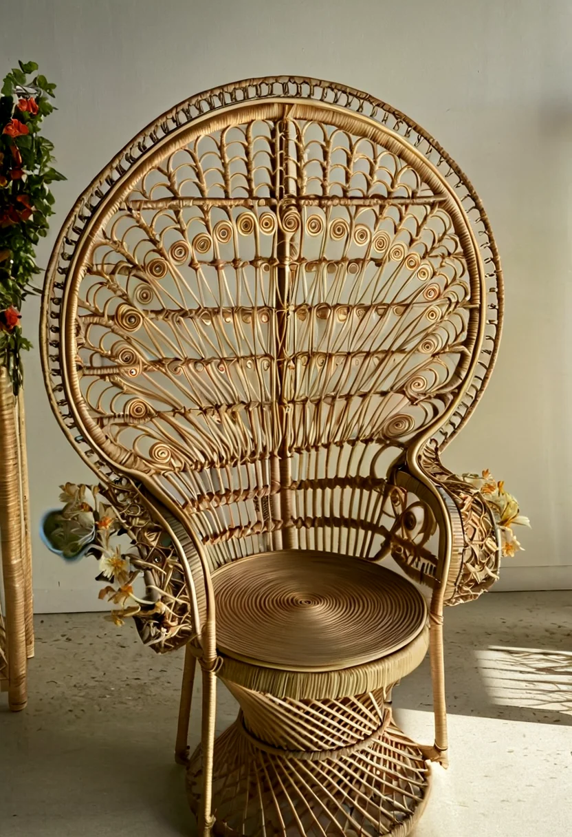 fauteuil_Emmanuelle, rotin, rattan armchair, detailed, cinematic, surreal, open background, nature background, flower, romantic, beautiful, delicate, magical, artistic, intricate, elegant, perfect deep detail, strong focus, epic composition, joyful,, unique, amazing, gorgeous, dramatic <lora:offset_0.2:0.1> <lora:fauteuil_Emmanuelle:1>