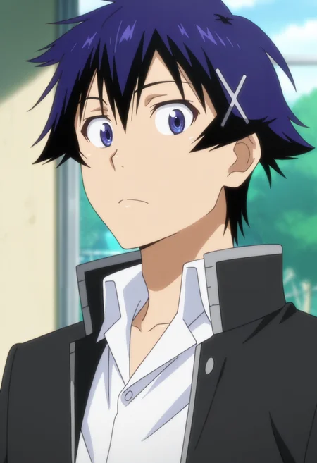 masterpiece, best quality, very aesthetic, high resolution, ultra-detailed, absurdres, depth of field, anime screencap , , , 1boy, solo, male focus, <lora:Raku_Ichijou:0.89>, raku ichijou, blue hair, blue eyes, short hair, hairclip,looking at viewer, jacket, school uniform, collared shirt