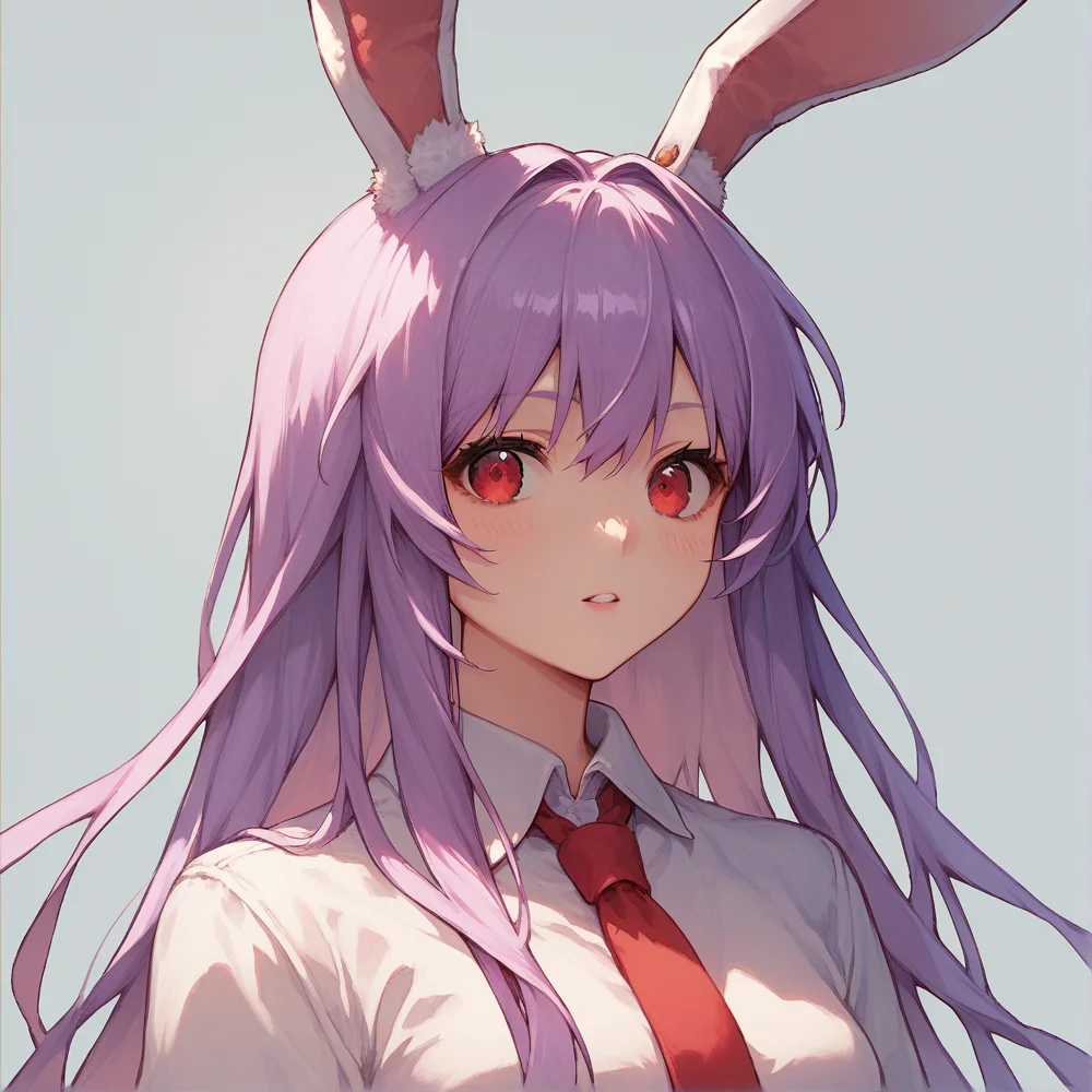score_9, score_8_up, score_8, score_9, 1 girl, source_anime, <lora:reisen_udongein_inaba_ponyxl-10:1.0>, reisen udongein inaba, purple hair, red eyes, rabbit ears, rabbit girl, long hair, portrait, white shirt, red necktie