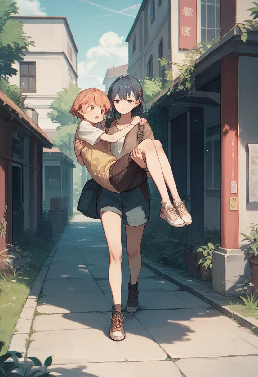 score_9, score_8_up, score_7_up, score_6_up, source_anime, <lora:princess_carry_v0.3-pony:1>
princess carry, 2girls, full body, outdoors,