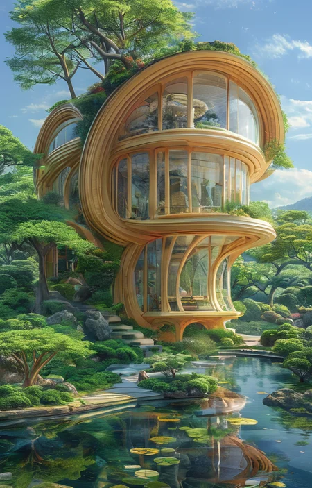 masterpiece,best quality,<lora:tbh303-sdxl:0.9>,illustration,designed by Vincent Callebaut Minimalist Japanese-inspired tea house by the sea, evoking the style of Tadao Ando