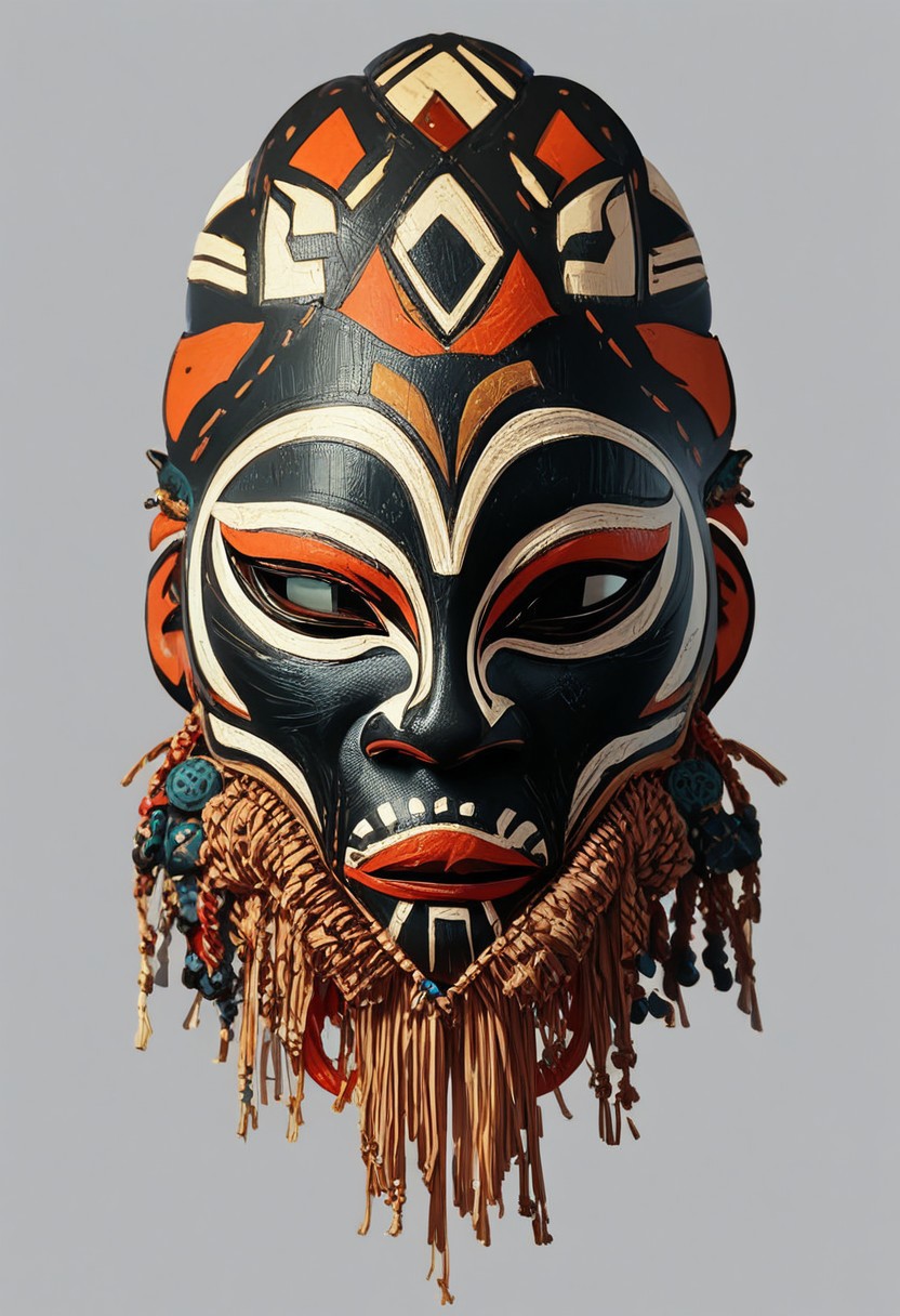 score_9, score_8_up, score_7_up, score_6_up, score_5_up, score_4_up, African mask, modern mask, 1girl,