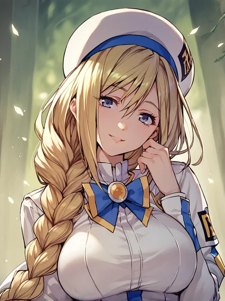 score_7_up, score_6_up, score_5_up, 1girl, solo, <lora:Alicia Florence PDXL:0.7>, alicia, blonde hair, single braid, aria company uniform, seductive smile, large breasts, beret,