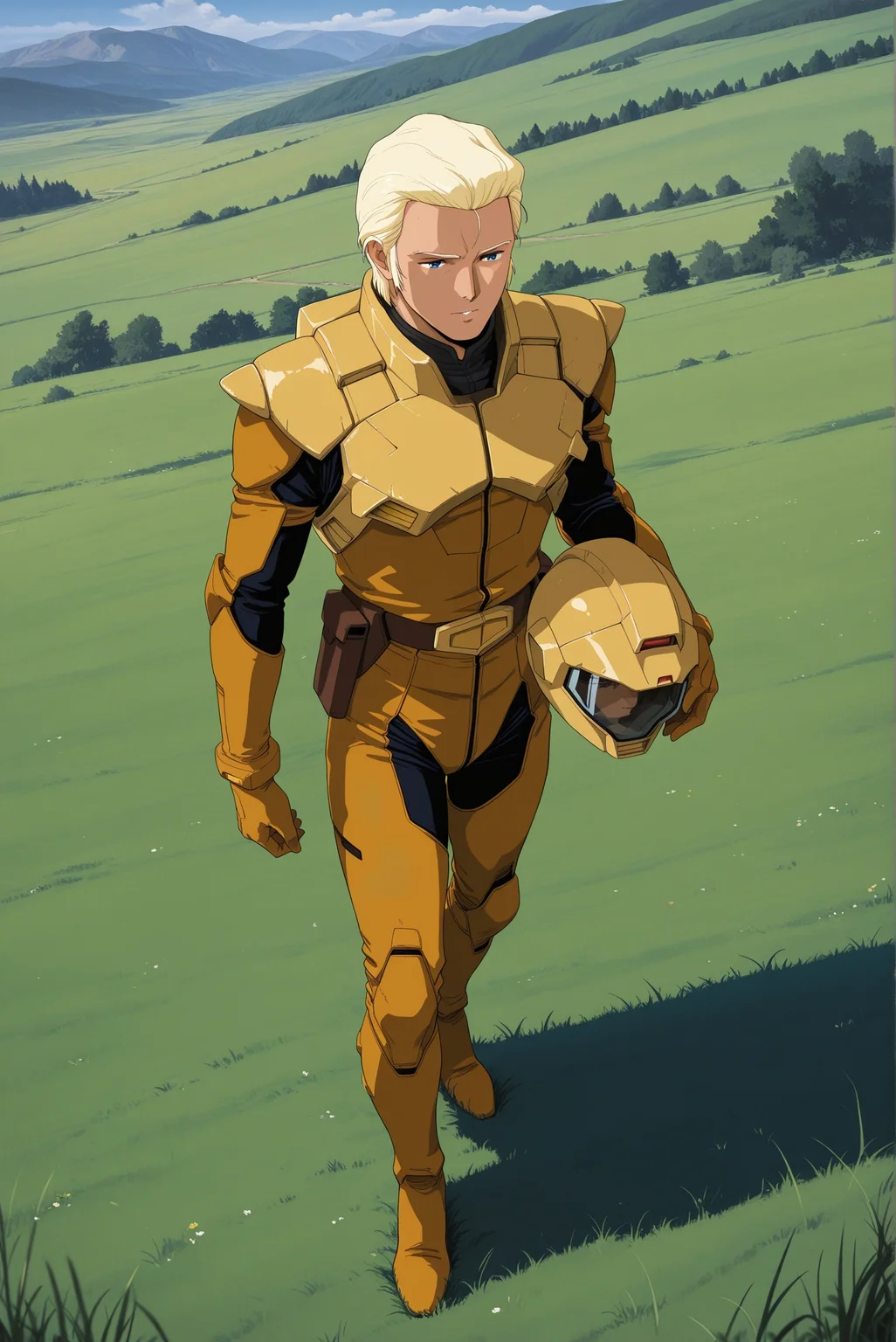 masterpiece, best quality, amazing quality, very aesthetic, high resolution, ultra-detailed, absurdres, newest, scenery, rendered,outdoor,meadow
<lora:CCAchar_aznable _ill_v1.0:1> ccachar_aznable, 1boy, solo, pilot suit, helmet, gloves,