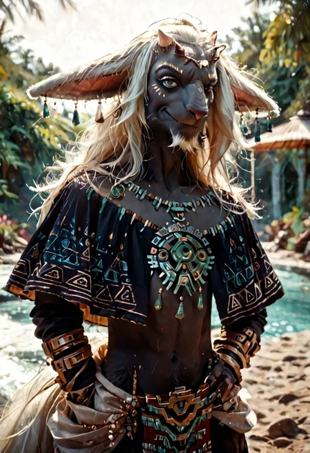 score_9, score_8_up, score_8, score_7_up, rauru totk, anthro, scalie, 1boy, solo, zonai, white hair, dark fur, athletic,  sexy pose, smug, cinematic, photorealistic, hyperrealism, real life, hi res, extreme detail, masterpiece, best quality, fur