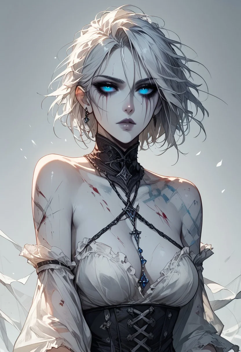 score_9, score_8_up, score_7_up, score_6_up, Expressiveh, masterpiece, (((High Resolution, Best Quality))), highly detailed,
1futanari, pale white skin, undead, deathknight, blue eyes, (white hair, messy hair, short hair)