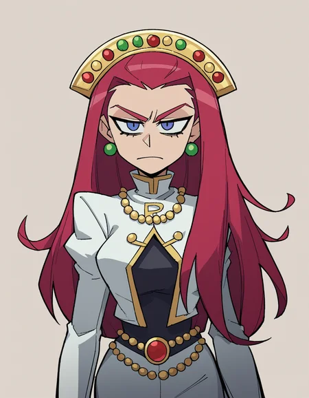 zPDXL, score_9, score_8_up, score_7_up, source_anime, 8k, absurdres,
1girl, solo, <lora:Vanitaker:1> vanitaker, Pokemon, Jessie, long hair, red hair, hair slicked back, medium breasts, wearing Beaded buckskin tunic, fringed buckskin trousers, feathered headpiece, beaded moccasins, rattle, upper body, portrait,