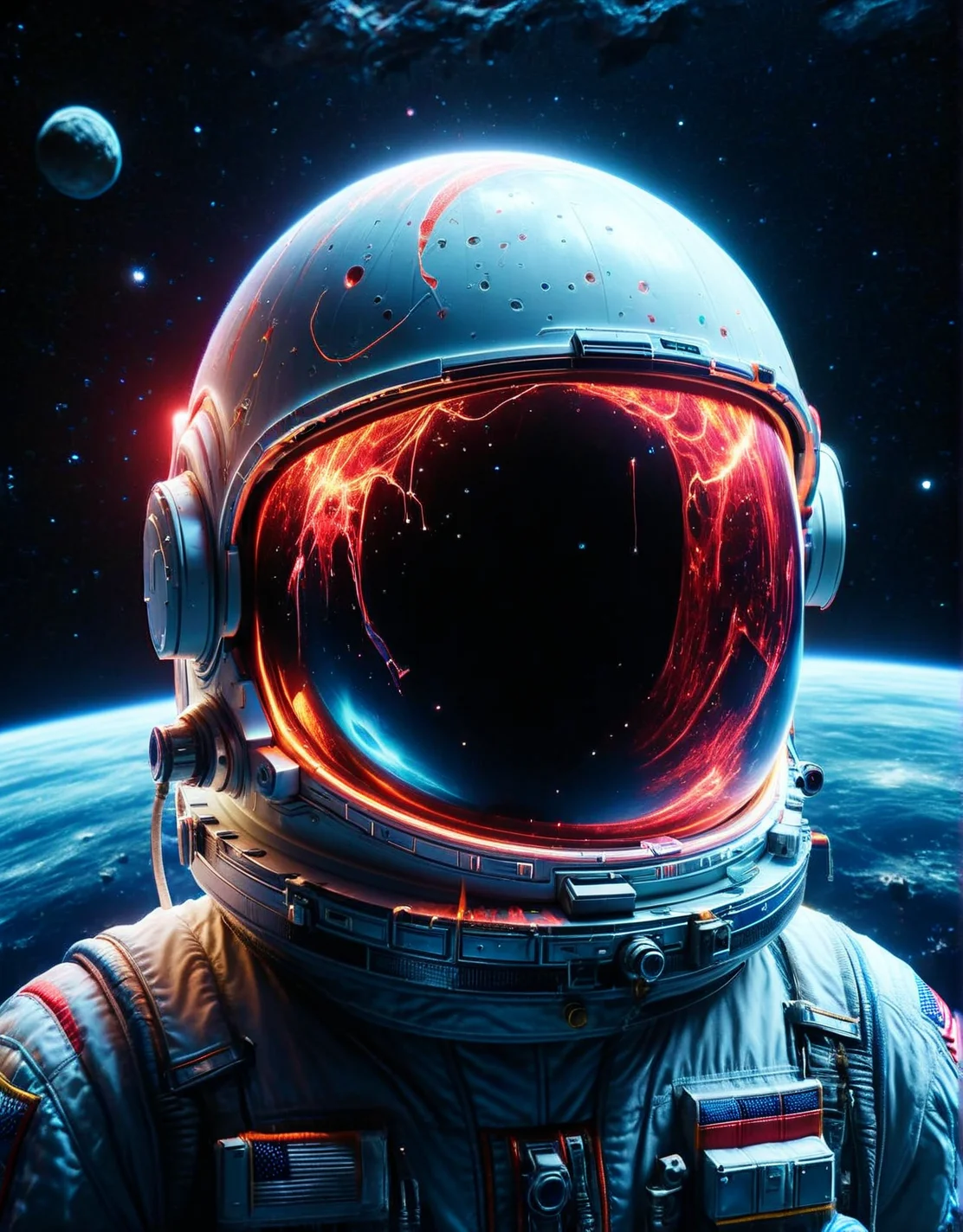 A forgotten ais-nnsplsh astronaut's helmet floating in the void of space, with a mysterious red ais-nnsplsh nebula reflected in its visor. <lora:ais-nnsplsh-sdxl:1>