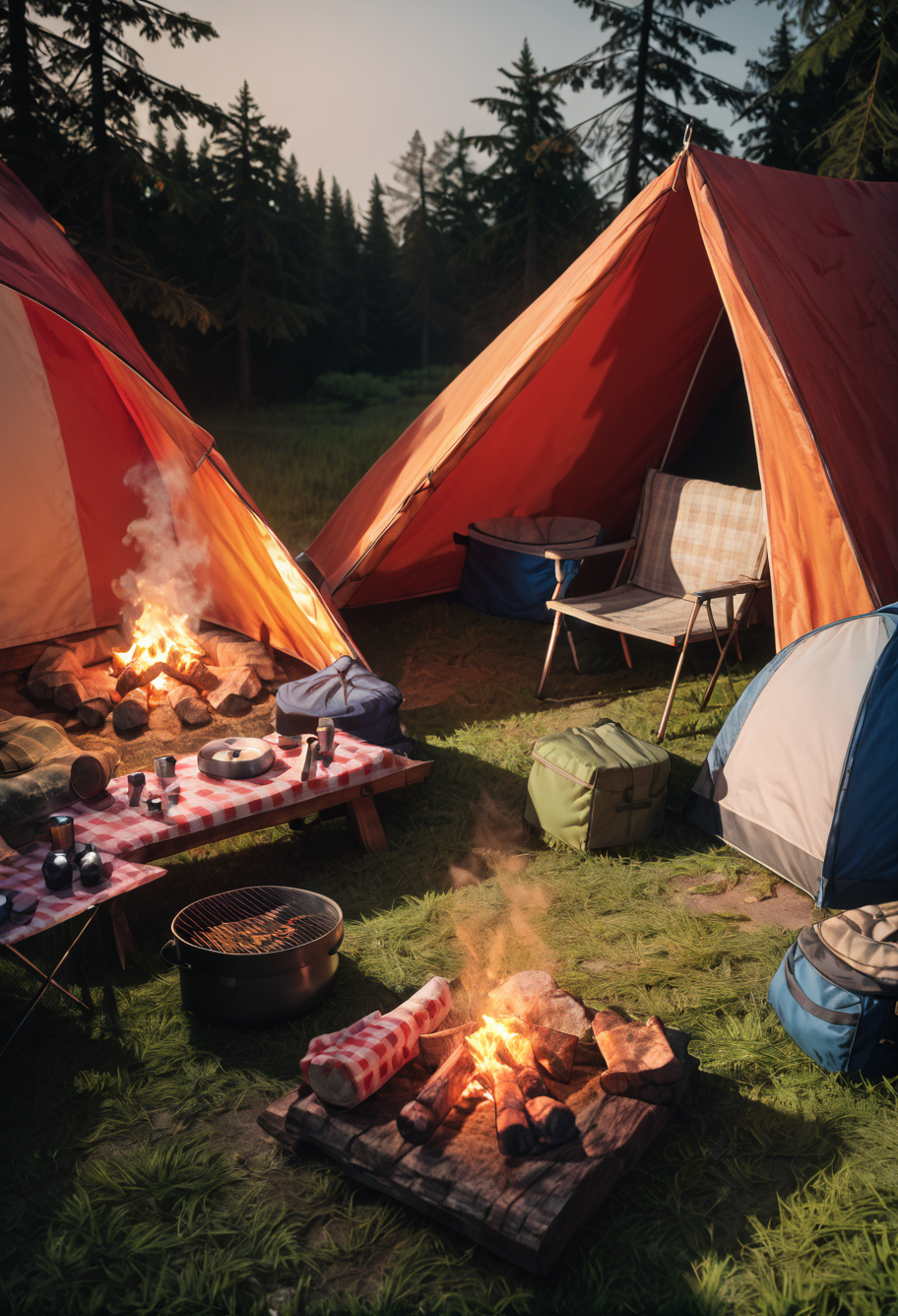 ,ruanyi1256,outdoors,campfire,tent,<lora:1256 camping_v1_pony:1>, score_9,score_8_up,score_7_up,,8k,1girl,solo,,