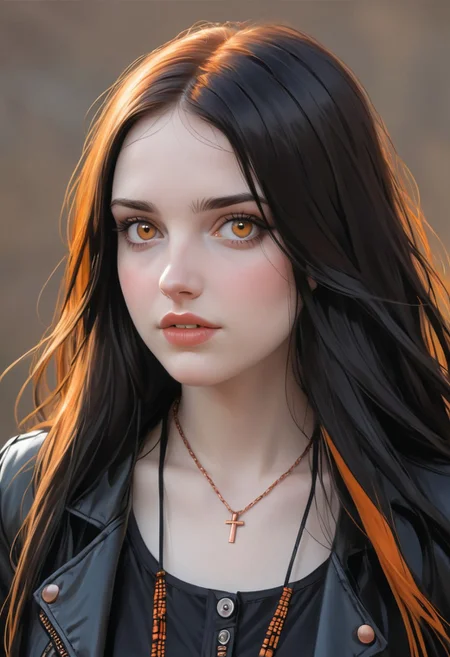 Masterpiece, artistic, focus on copper wedding-ring, realism style, realist, photorealism, very detailed skin, knee-up angle shot.
BREAK
girl,goth girl, (CopperCharater:1.6), protruding teeth:1.3,human, protruding ears:1.3, human ears, long straight hair, black hair, orange dyed dip, hazel eyes:1.3,  white pale skin, copper jewelry, black clothes, [[chubby]], micro-short, micro top, aviator jacket, /(flat chest:1.3, narrow shoulders, fat ass, thick thighs:1.4, thin waist:1.2, wide hips:1.5/) , goth Native American clothes:1.1.