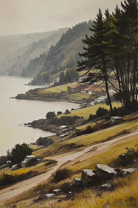 masterpiece, best_quality, very_aesthetic, absurdres,very_aesthetic,
,<lora:negXL:0.5>
scenery, spring landscape, lake with rocky shores, rugged terrain features, blooming wildflowers
<lora:oilpainting_IL_MIX_V03:1.25> traditional media, oil painting \(medium\), paper texture, impressionism stroke