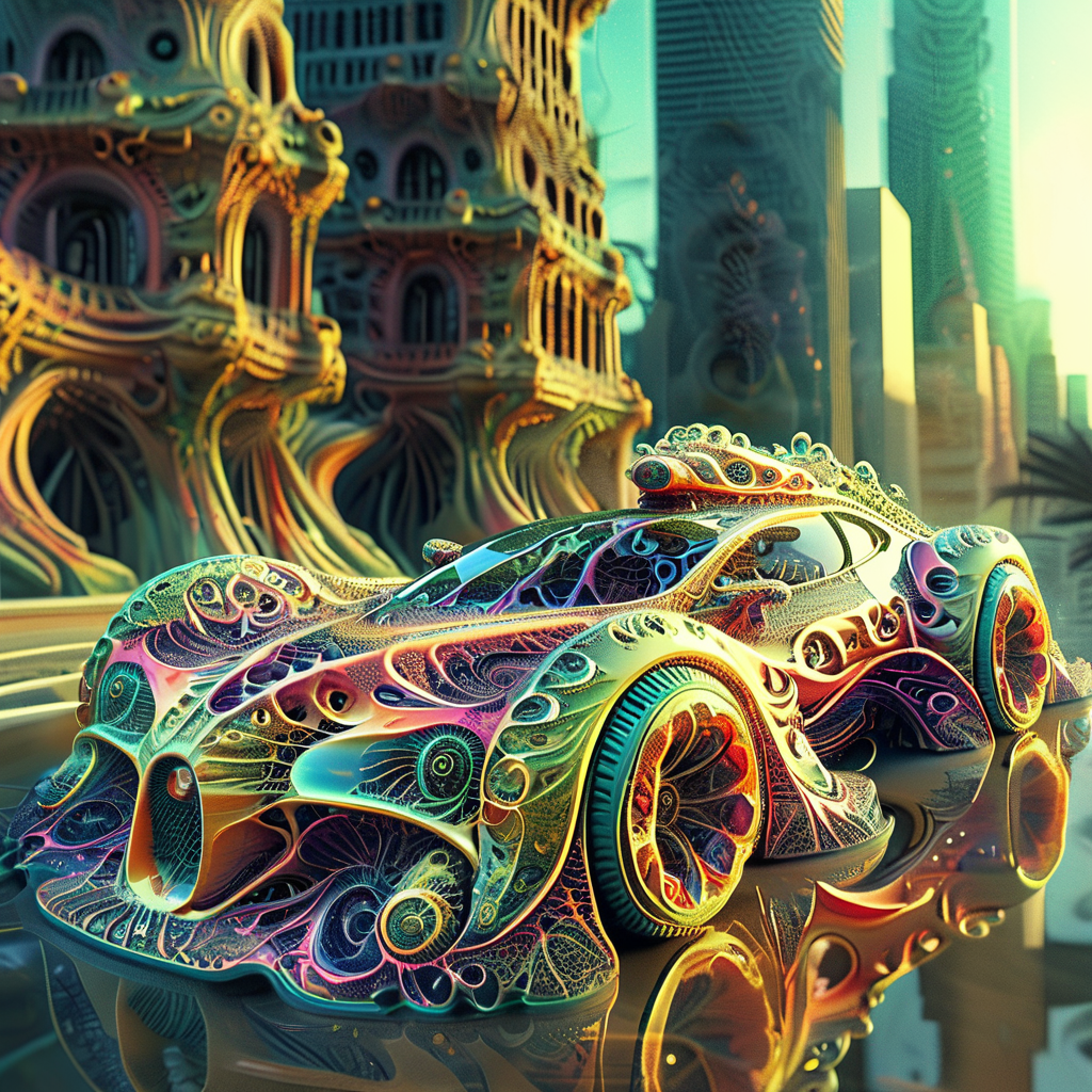fractalex futuristic car in city<lora:fractalex:1>