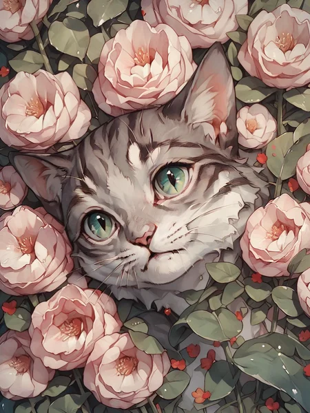 score_9, score_8_up, score_7_up, score_6_up, score_5_up, score_4_up, cat, <lora:w4t3rc0l0urXLP:0.8> w4t3rc0l0ur, flowers,