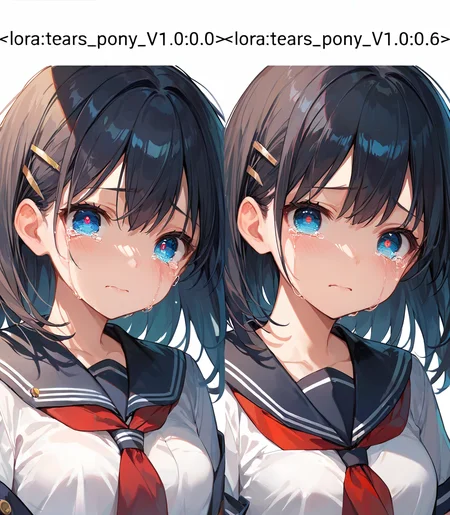 score_9, score_8_up, score_7_up,source_anime, high res image,masterpiece,best quality,break,
girl,cute face,clear skin,shiny hair,ultra detailed eyes,simple background,
<lora:tears_pony_V1.0:0.0> tears,crying,school uniform,