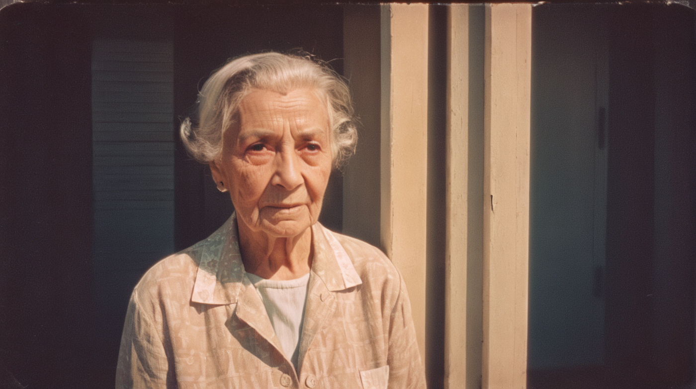 Vintage Photograph, Elderly Woman Portrait, Analog Film, Wearing Time-worn Clothes, 1950s, Soft Lighting, Wrinkled Skin Texture, Simple Background, Rule of Thirds Composition, Visible Grain, Shallow Focus, Amelia Earhar
,analog, AnalogRedmAF,
<lora:AnalogRedmondV2-Analog-AnalogRedmAF:1>