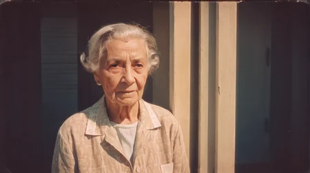 Vintage Photograph, Elderly Woman Portrait, Analog Film, Wearing Time-worn Clothes, 1950s, Soft Lighting, Wrinkled Skin Texture, Simple Background, Rule of Thirds Composition, Visible Grain, Shallow Focus, Amelia Earhar
,analog, AnalogRedmAF,
<lora:AnalogRedmondV2-Analog-AnalogRedmAF:1>