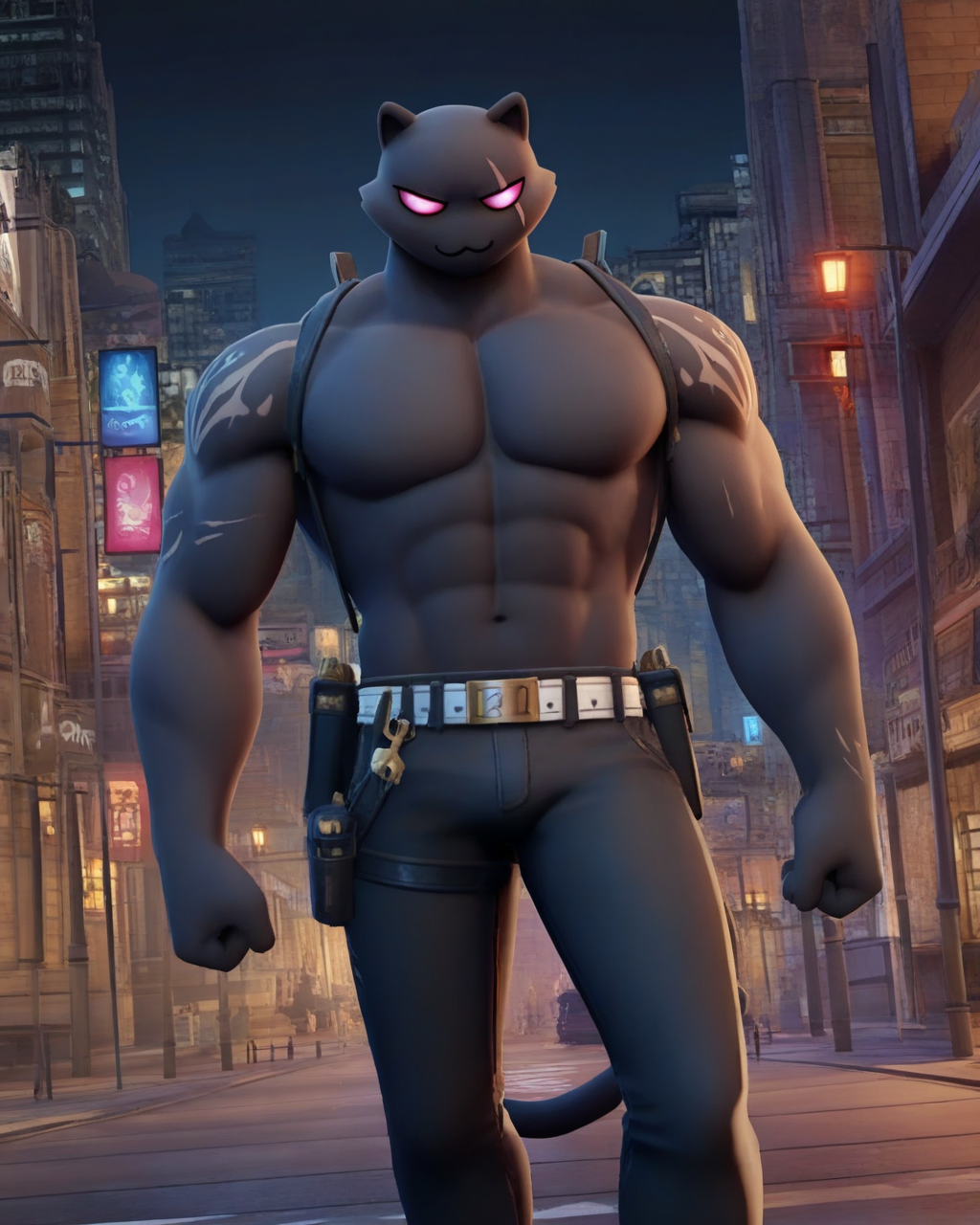 meowscles,
in a city, night time, street lights
by null-ghost,furry,masterpiece,
<lora:meowsclesVPred-step00001500:0.7>,