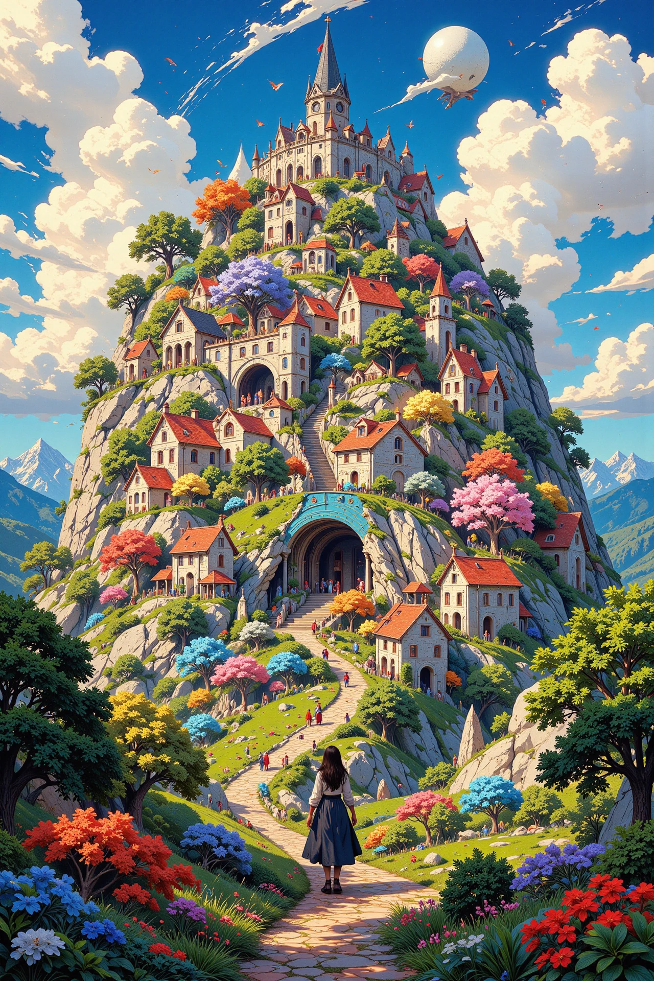 sky village beautiful  landscape, morning, woman, very intricate, very detailed, sharp, bright, colorful, <lora:Hand v2:0.5> <lora:Anti-Blur:1><lora:Insane Detail Slider:0.25>  <lora:flux.1_lora_flyway_Epic-detail_v2:0.3> <lora:fluxenhancer:0.25>  <lora:Anime art - Variant 1:1>